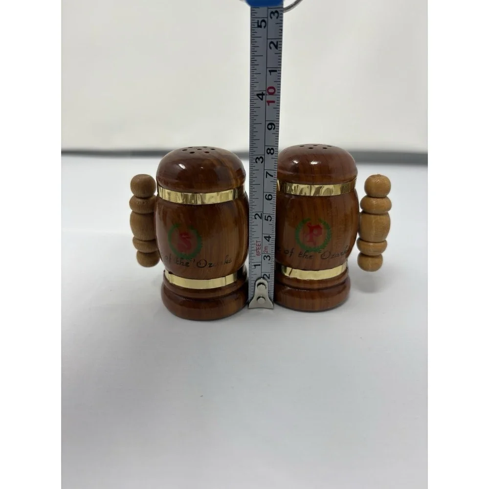 Wood Stein Vintage Lake Of The Parks Wooden‎ Salt & Pepper Shaker Retro MCM Gold